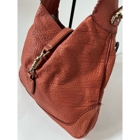 Gucci Womens Jackie Hobo Handbag Orange Calfskin Leather Piston Lock Tassel M - Picture 5 of 12